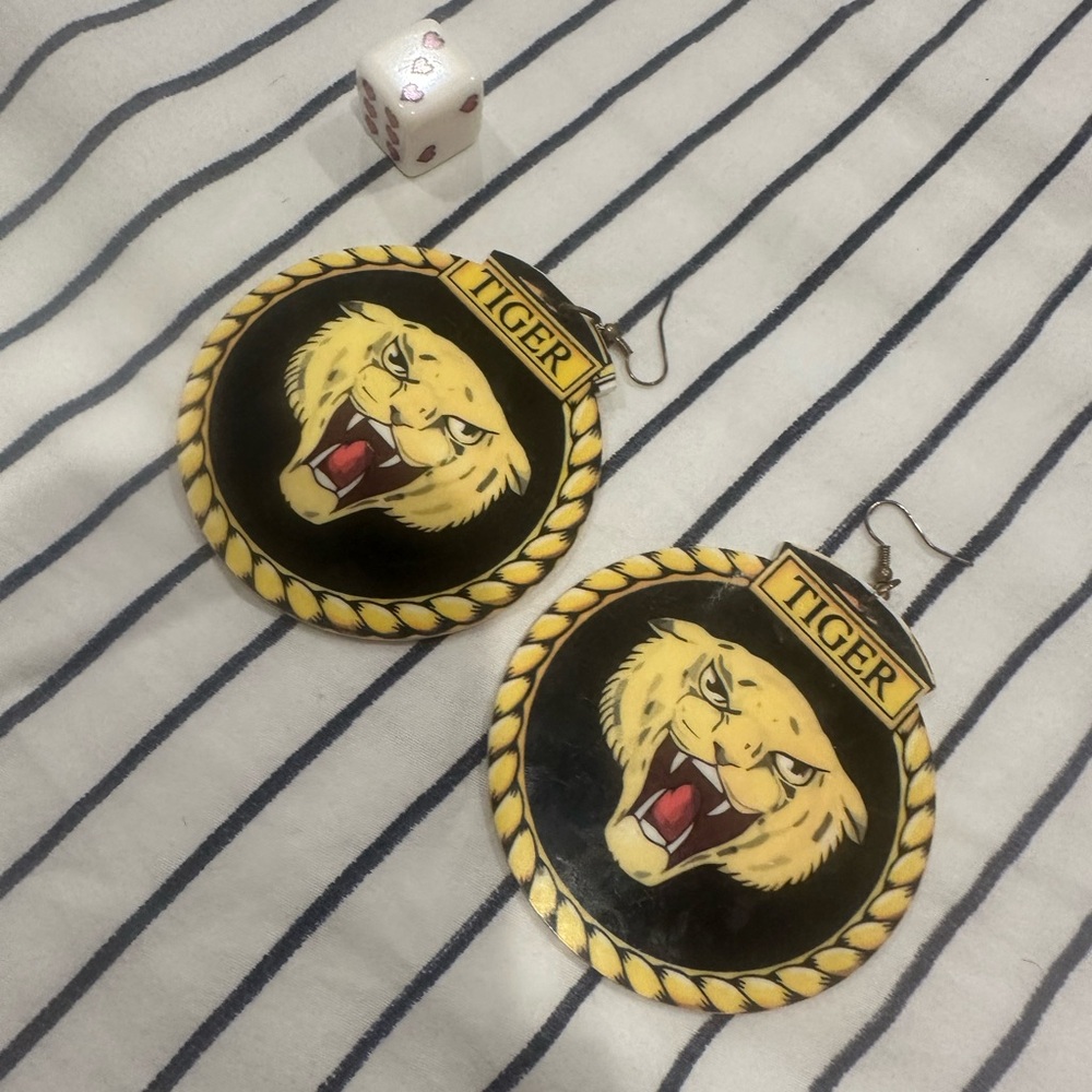 Vintage Tiger Black and Yellow Hoop Earrings